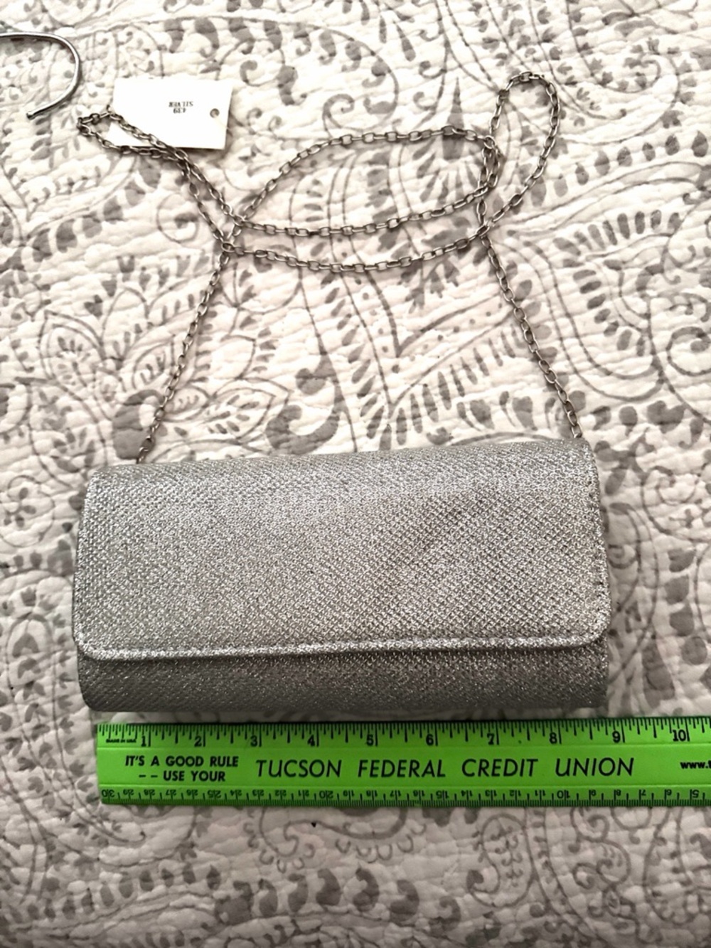 Source Unknown Silver Shimmery Chain-Strap Evening Clutch